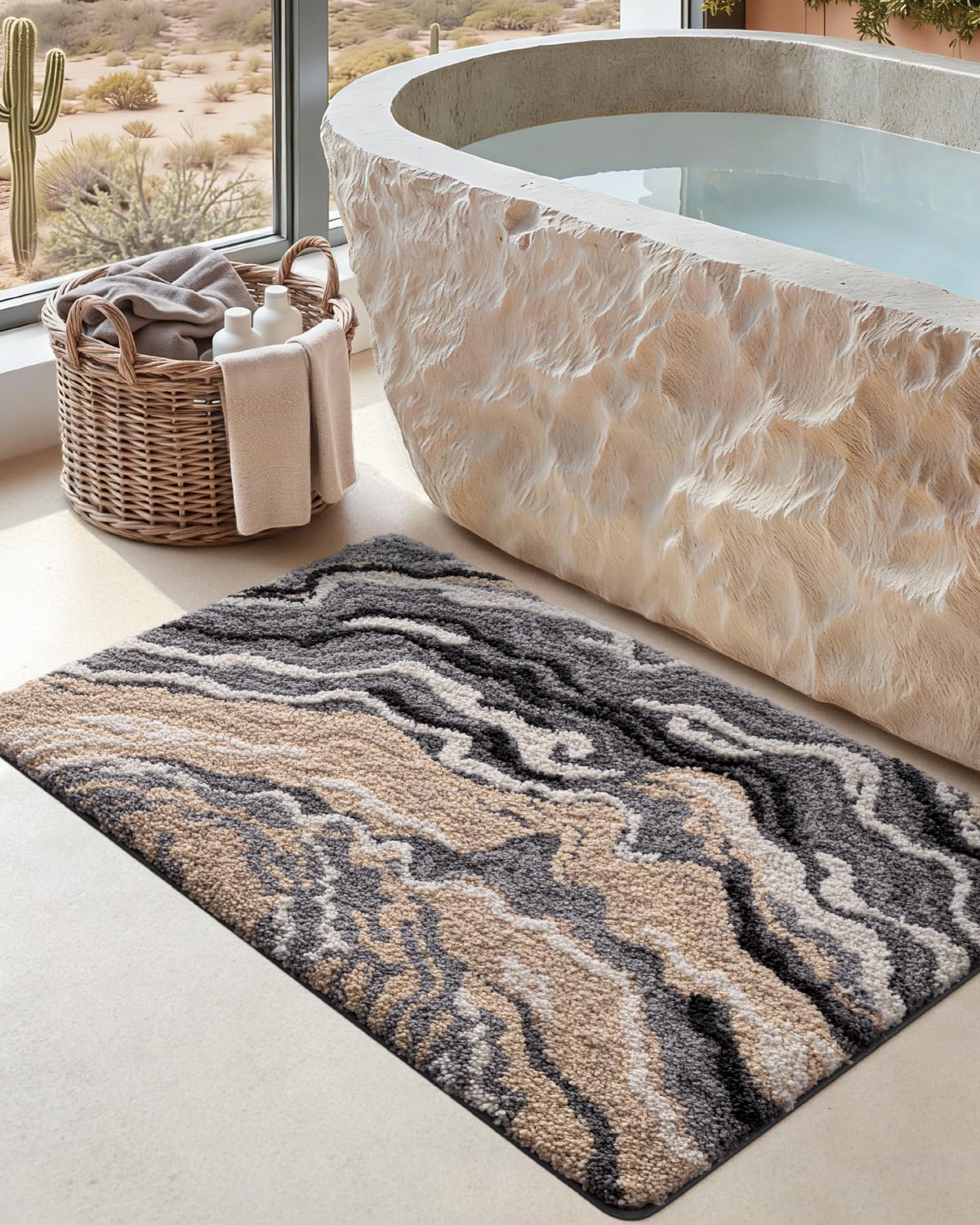 Marble Bath Rug Mat with Soft Absorbent Surface