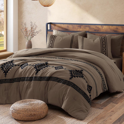 Boho Embroidered Bedding Set with Sheets and Shams