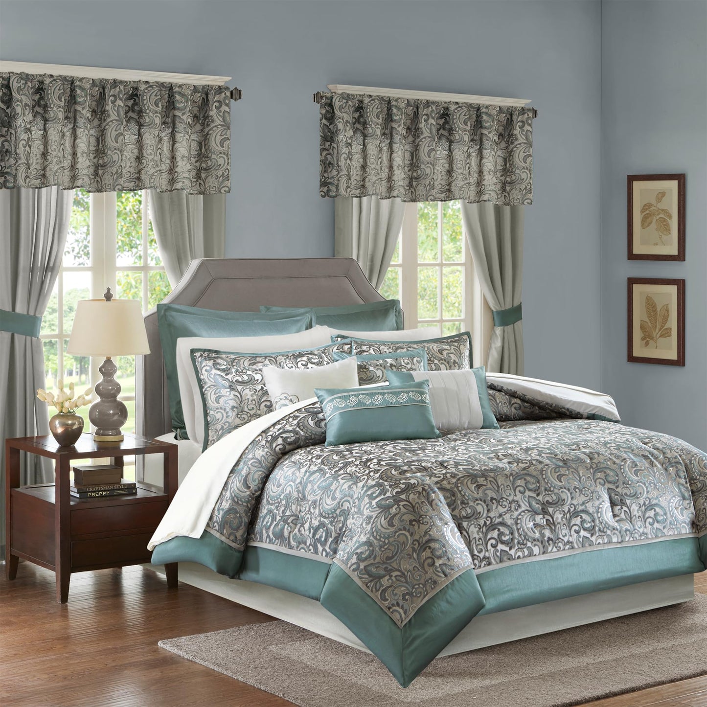 Paisley Comforter Set with Curtains 24-Piece Bedding