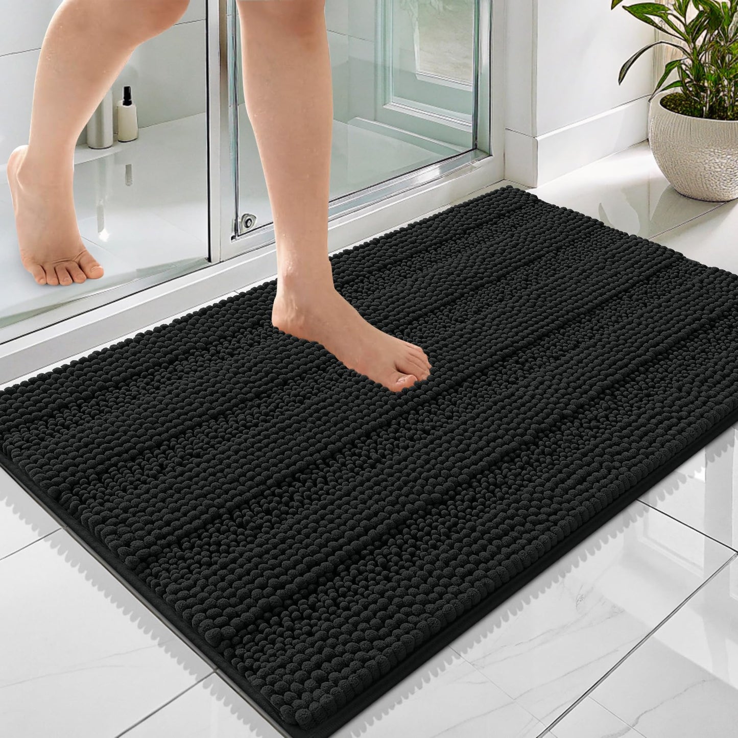 Thick Chenille Bath Rug with Absorbent Rubber Back