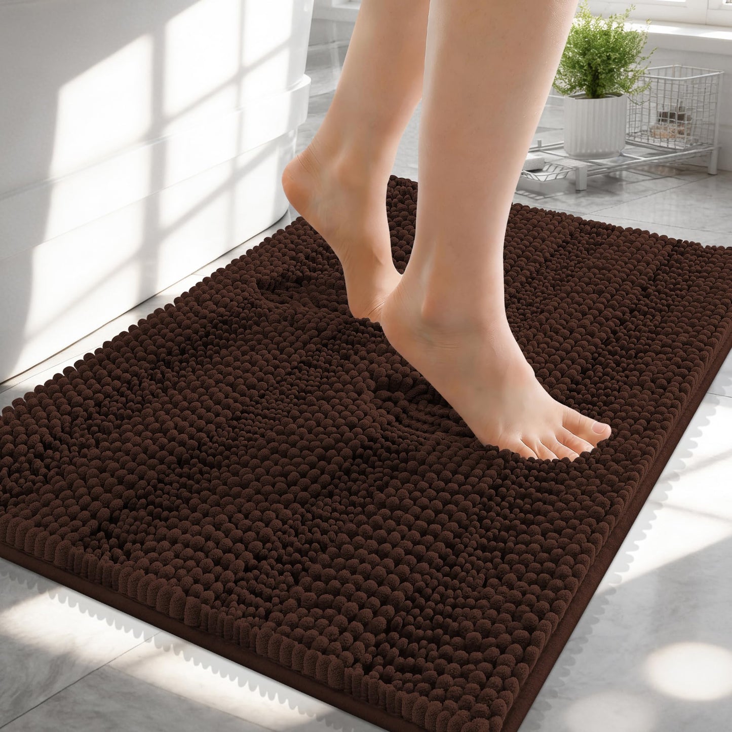 Thick Chenille Bath Rug with Absorbent Rubber Back