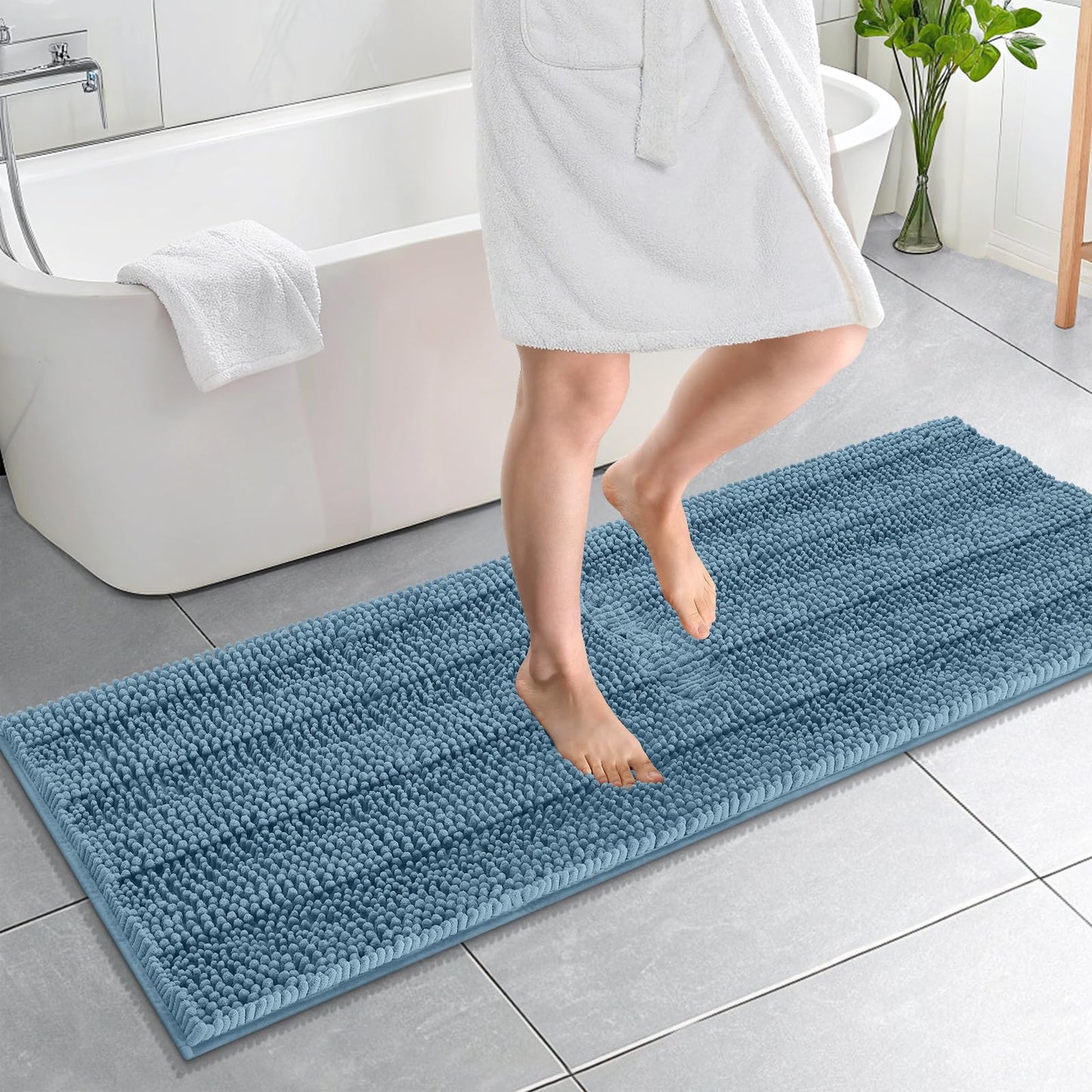 Thick Chenille Bath Rug with Absorbent Rubber Back