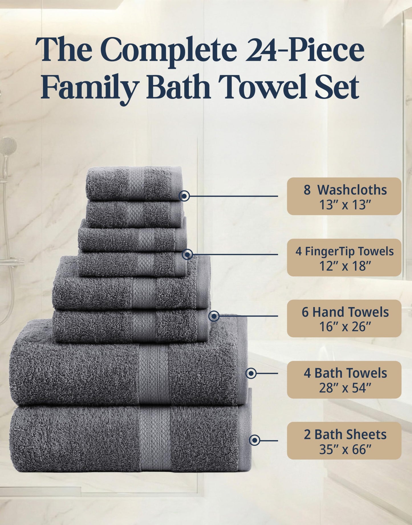 Complete Cotton Bathroom Towel Set Extra Large
