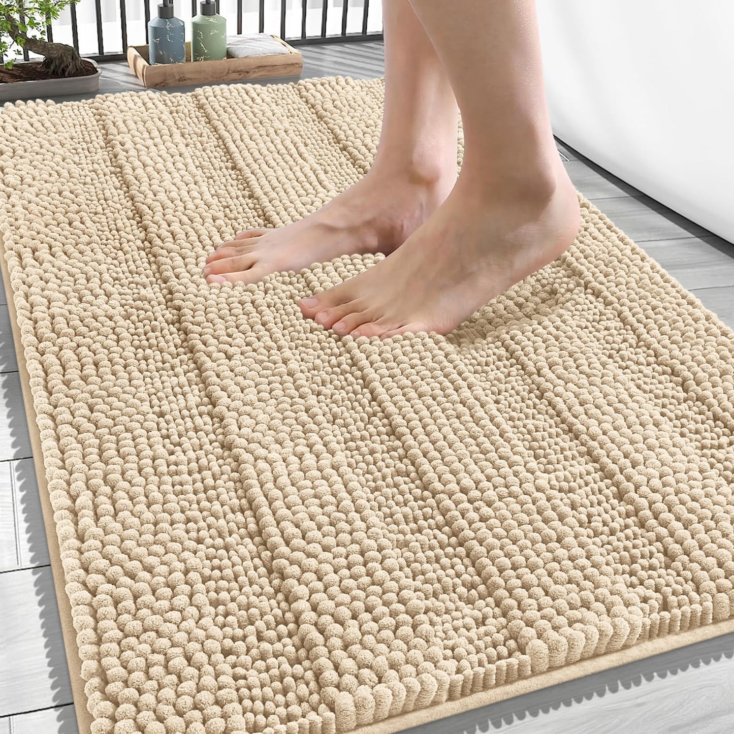 Thick Chenille Bath Rug with Absorbent Rubber Back