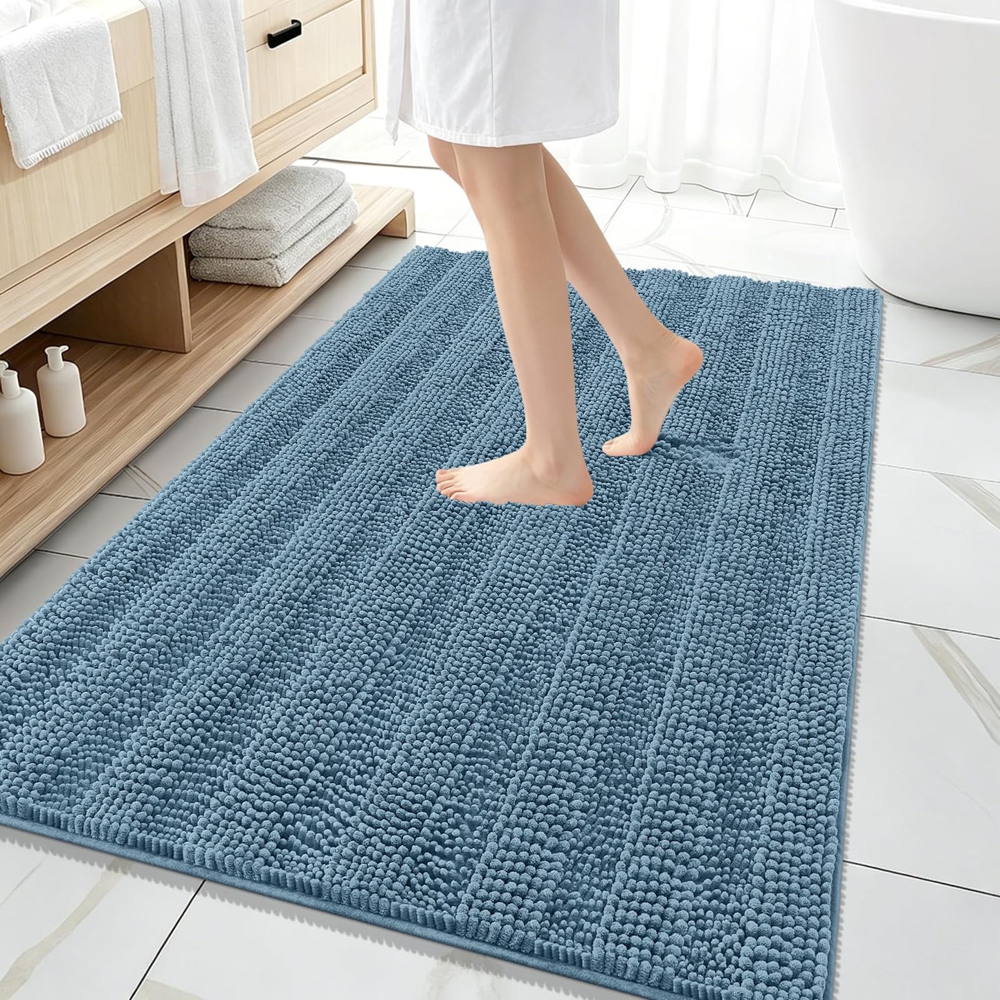 Thick Chenille Bath Rug with Absorbent Rubber Back