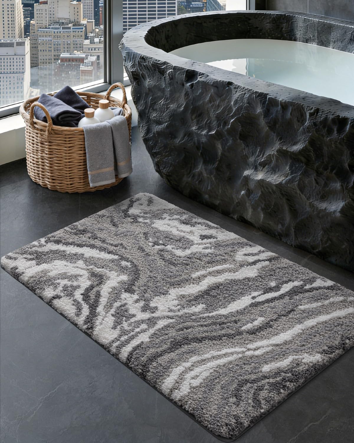 Marble Bath Rug Mat with Soft Absorbent Surface
