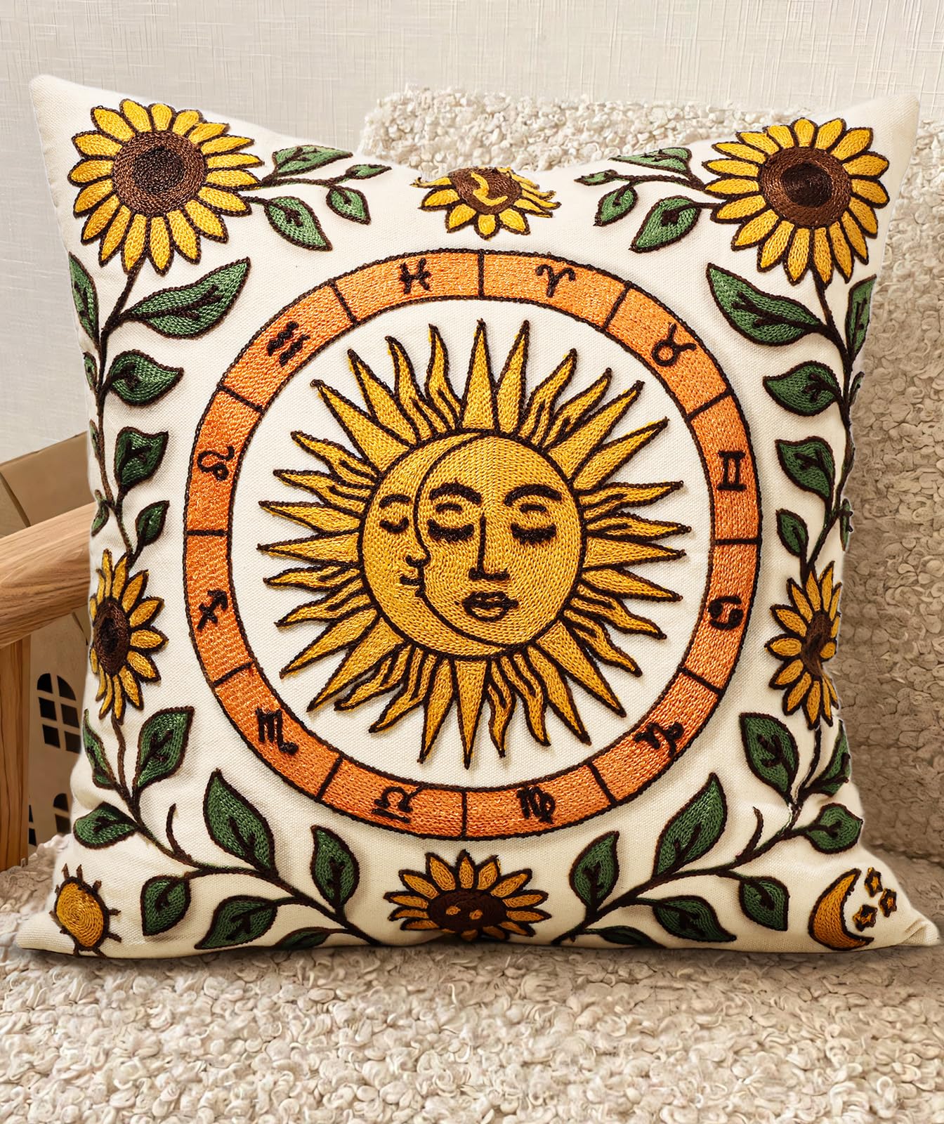 Boho Embroidered Throw Pillow Covers Set of 2