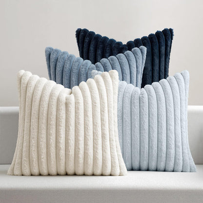 Fuzzy Striped Decorative Throw Pillows Set of 4