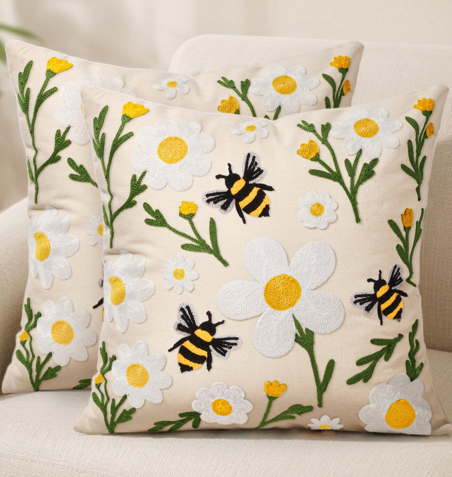 Boho Embroidered Throw Pillow Covers Set of 2