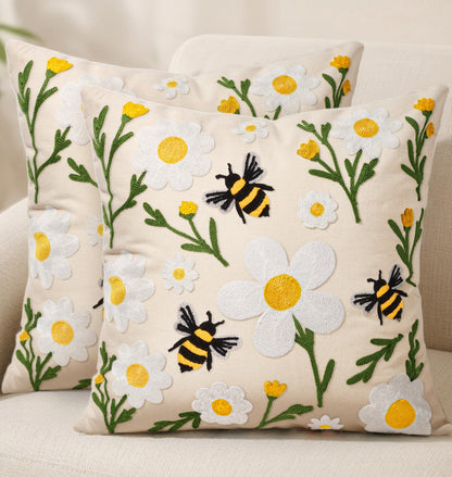 Boho Embroidered Throw Pillow Covers Set of 2