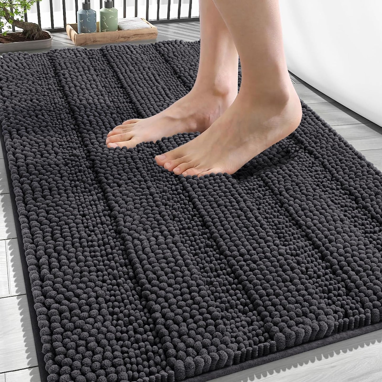 Thick Chenille Bath Rug with Absorbent Rubber Back