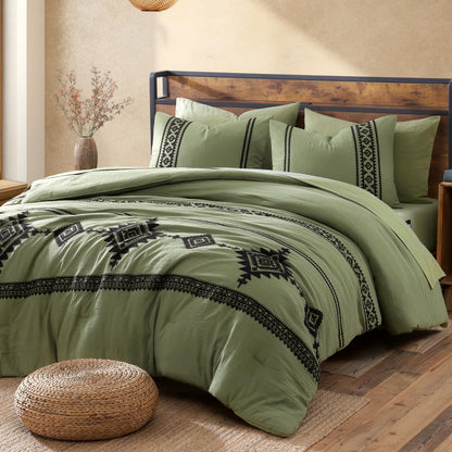 Boho Embroidered Bedding Set with Sheets and Shams