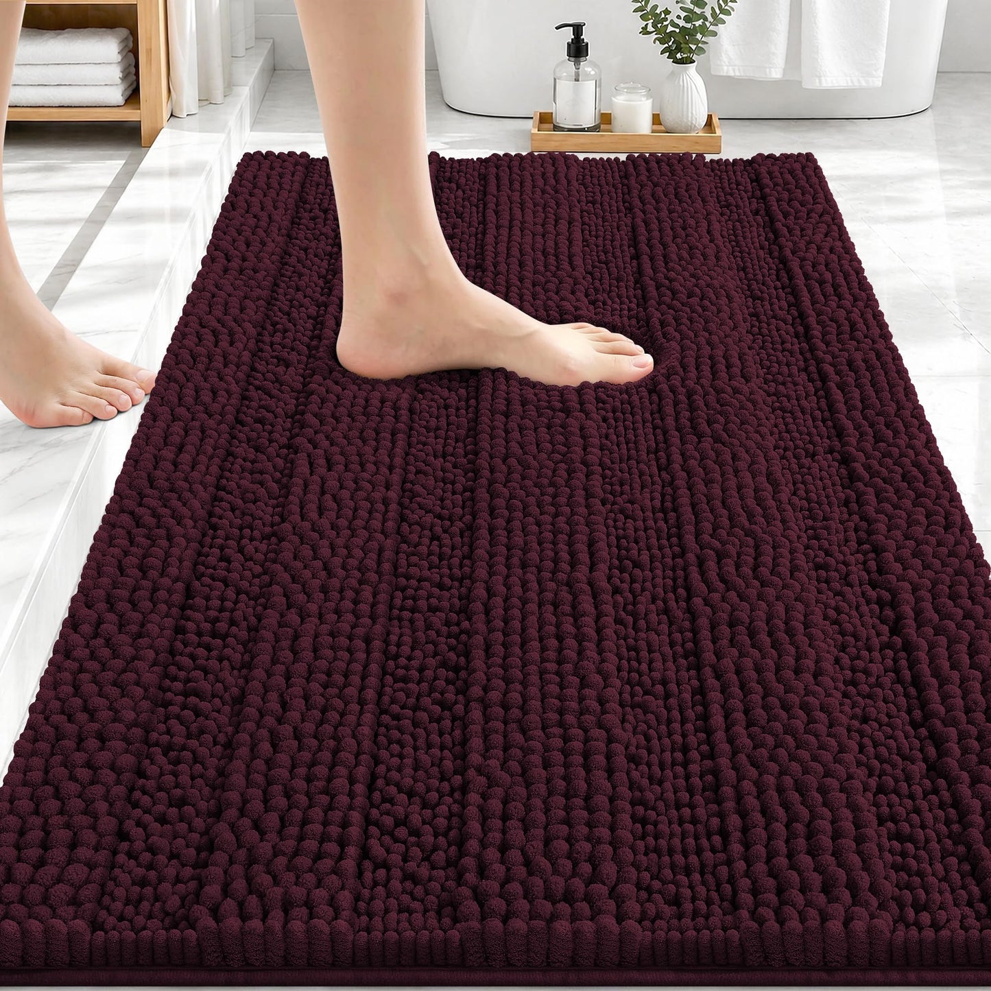 Thick Chenille Bath Rug with Absorbent Rubber Back