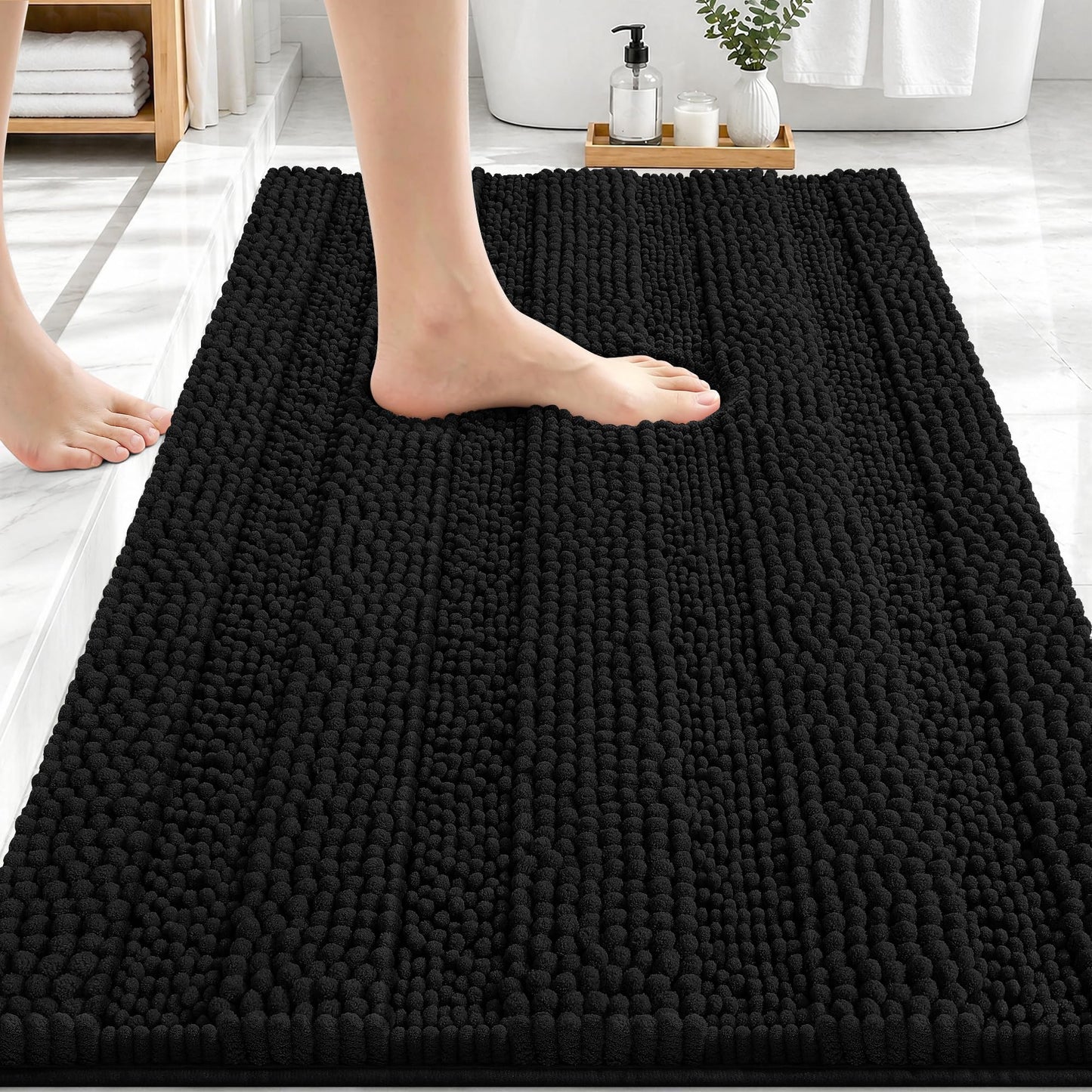 Thick Chenille Bath Rug with Absorbent Rubber Back
