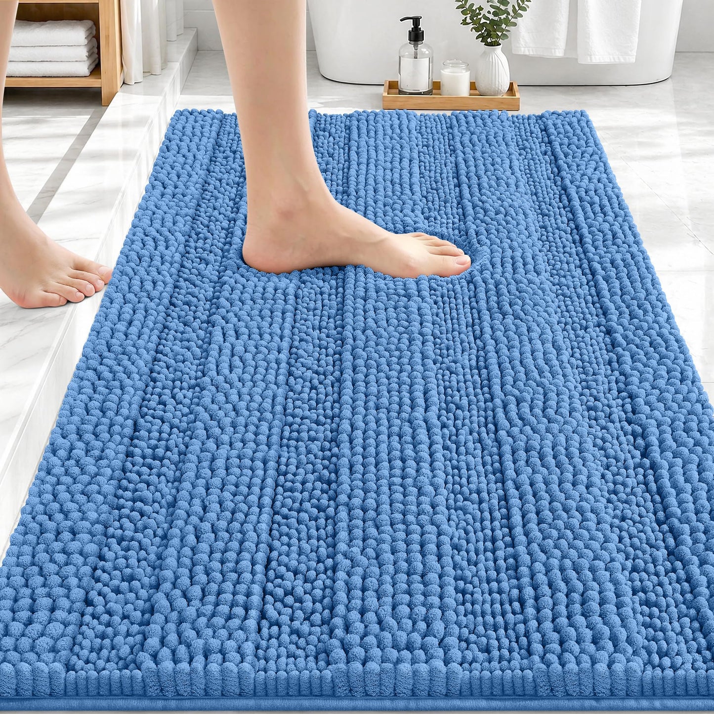 Thick Chenille Bath Rug with Absorbent Rubber Back