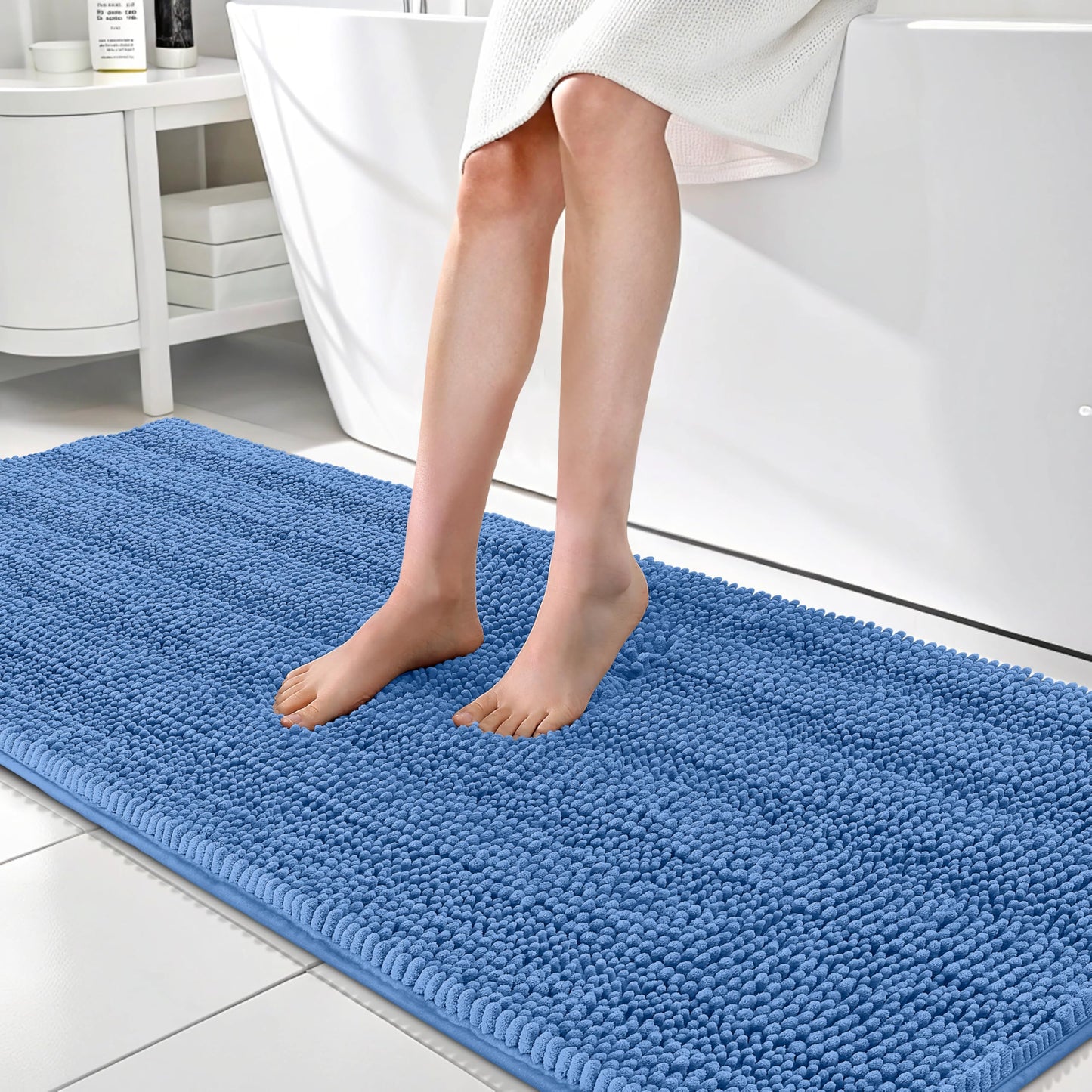 Thick Chenille Bath Rug with Absorbent Rubber Back