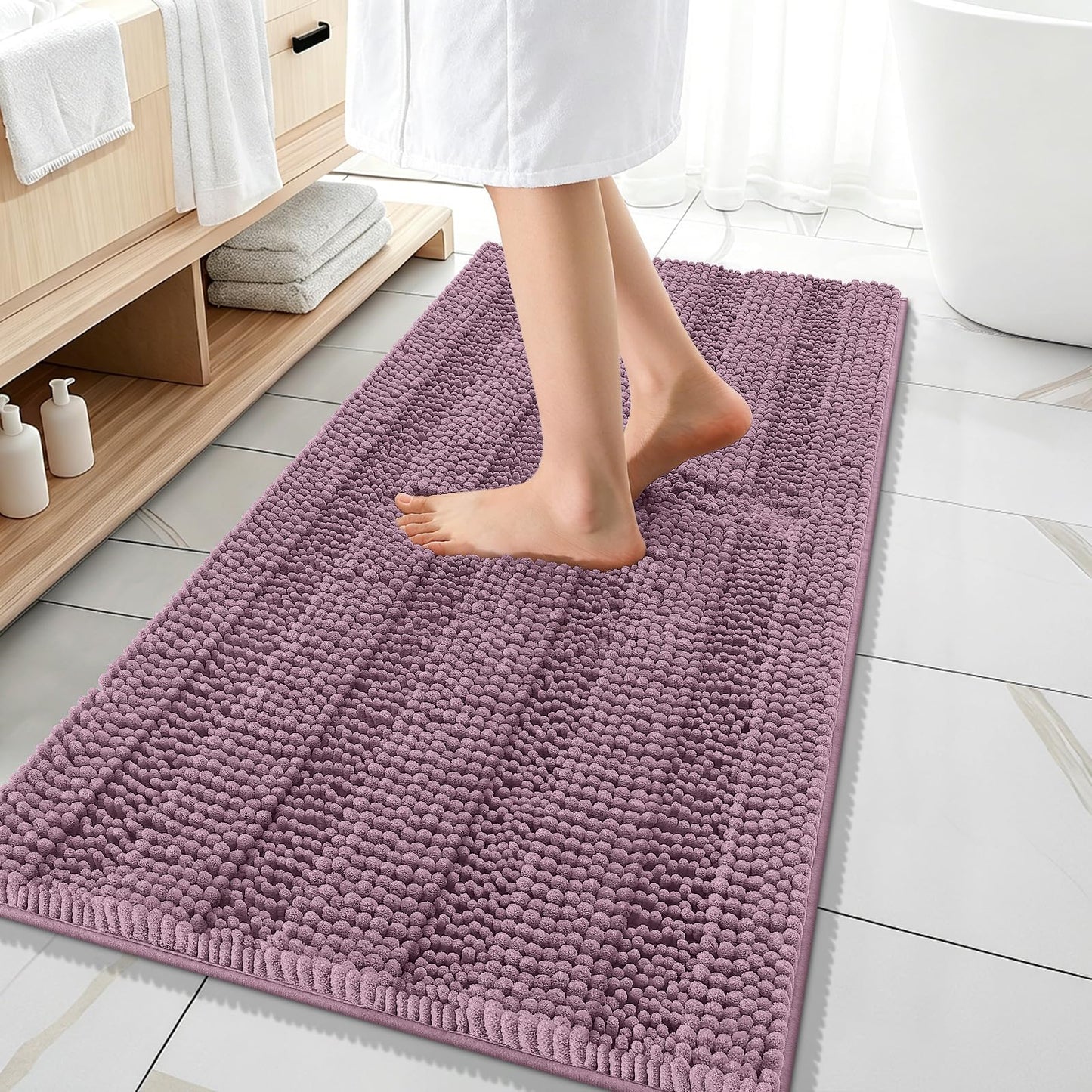 Thick Chenille Bath Rug with Absorbent Rubber Back