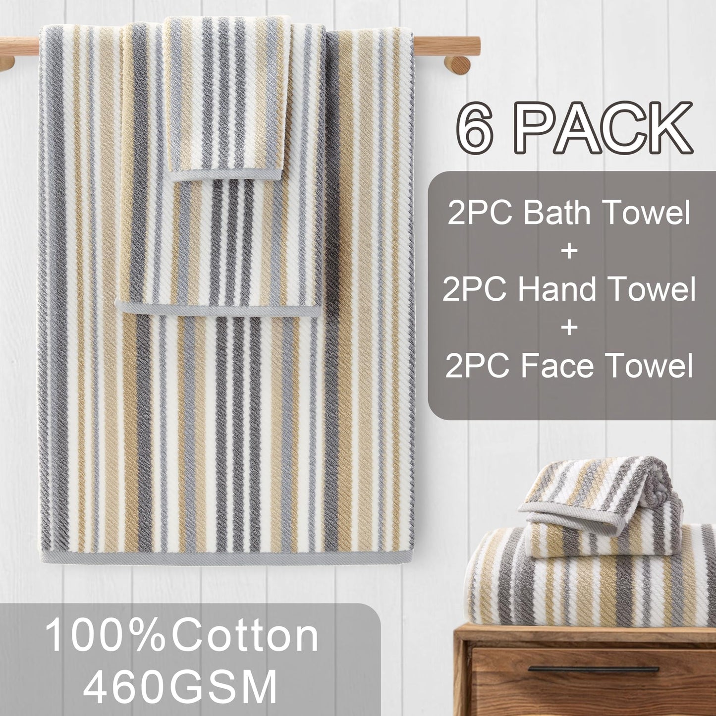Striped Cotton Hand Towel Set Soft Quick-Dry Design