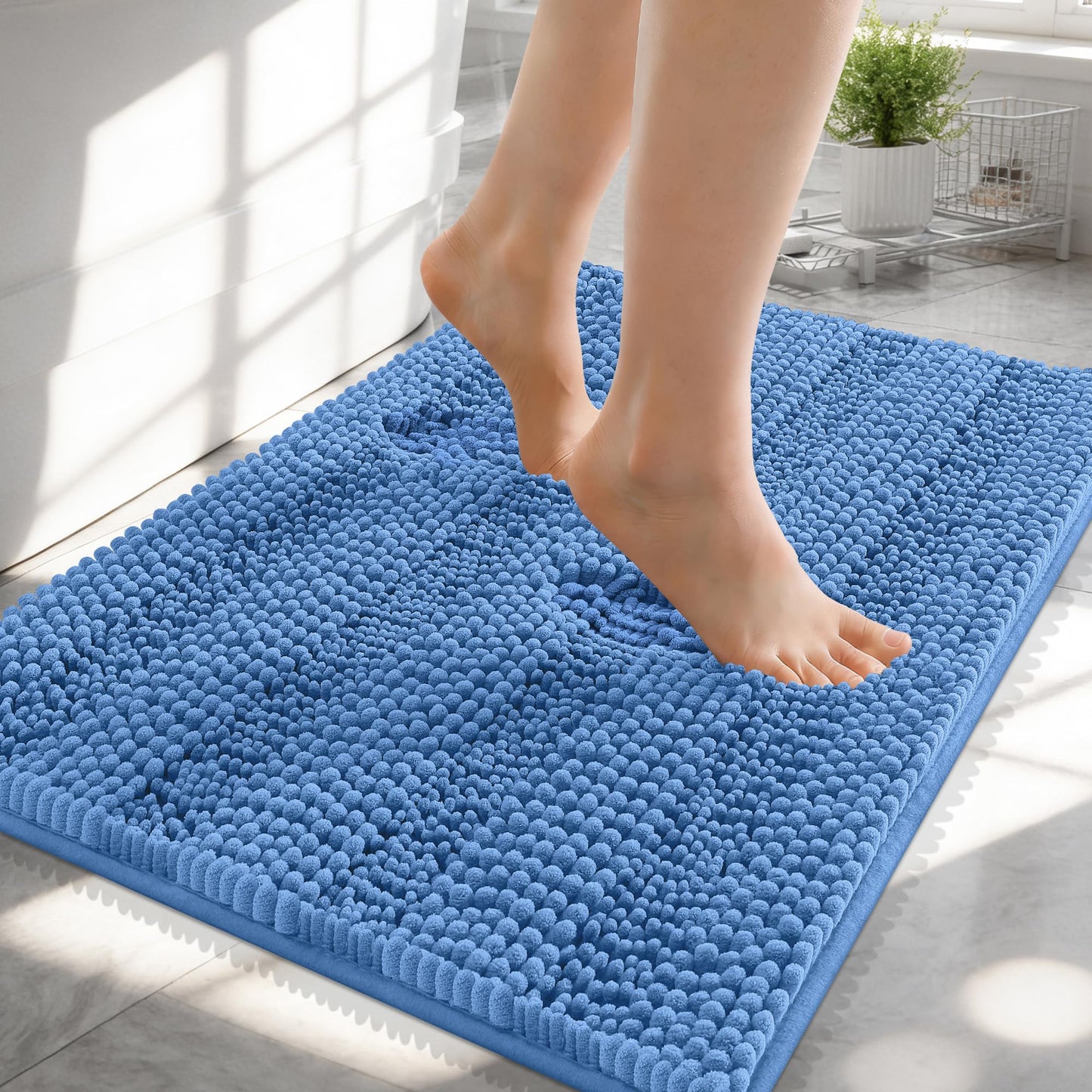 Thick Chenille Bath Rug with Absorbent Rubber Back