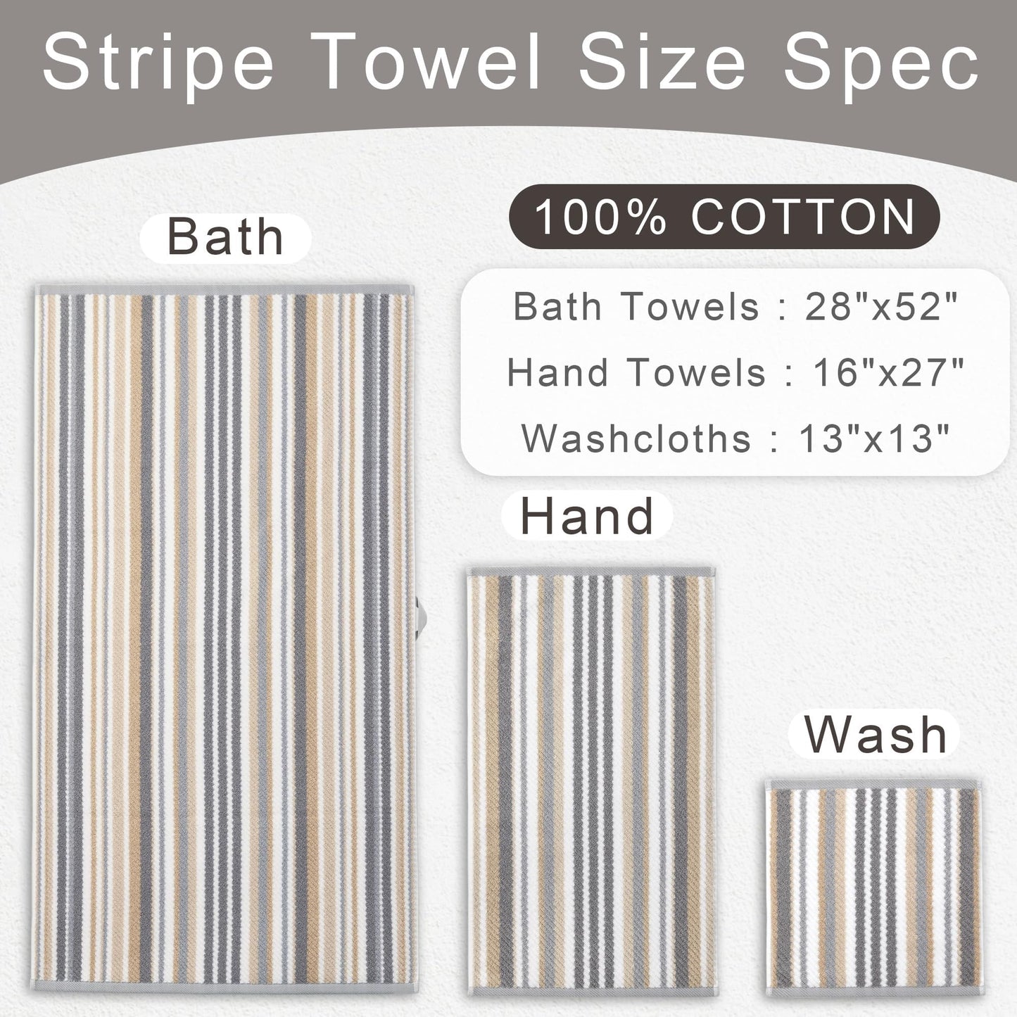Striped Cotton Hand Towel Set Soft Quick-Dry Design