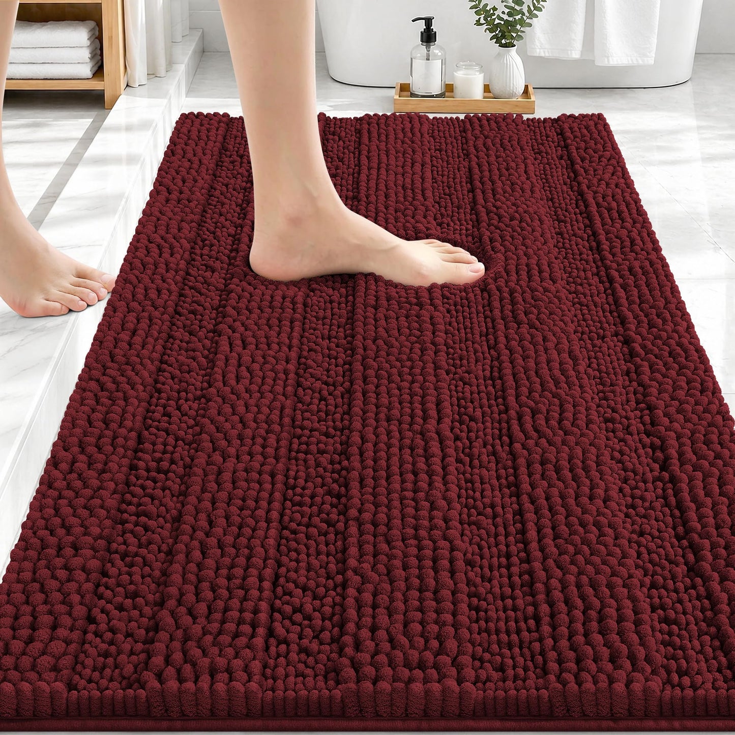 Thick Chenille Bath Rug with Absorbent Rubber Back