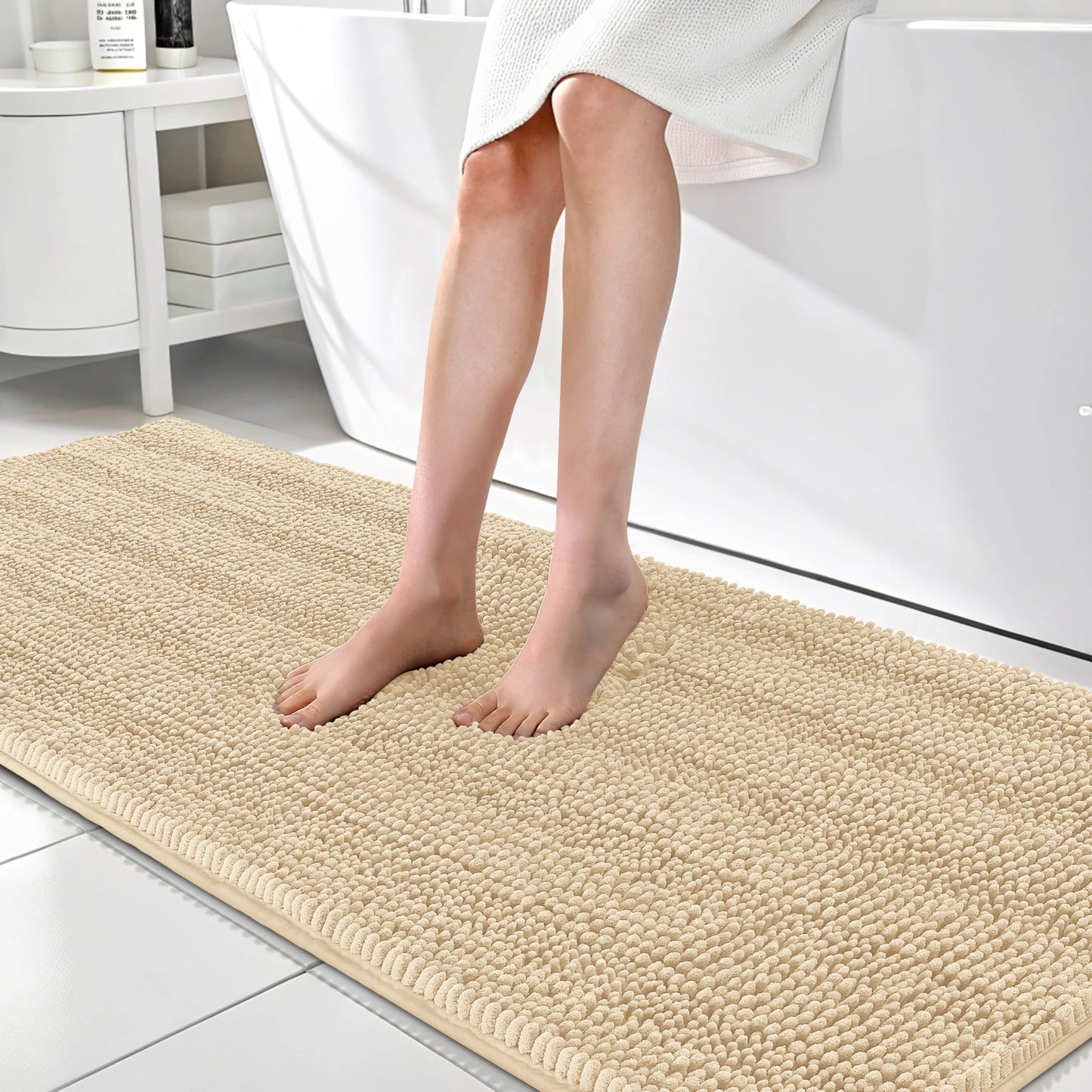 Thick Chenille Bath Rug with Absorbent Rubber Back
