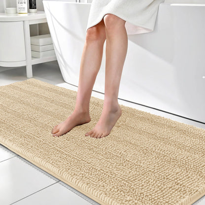 Thick Chenille Bath Rug with Absorbent Rubber Back