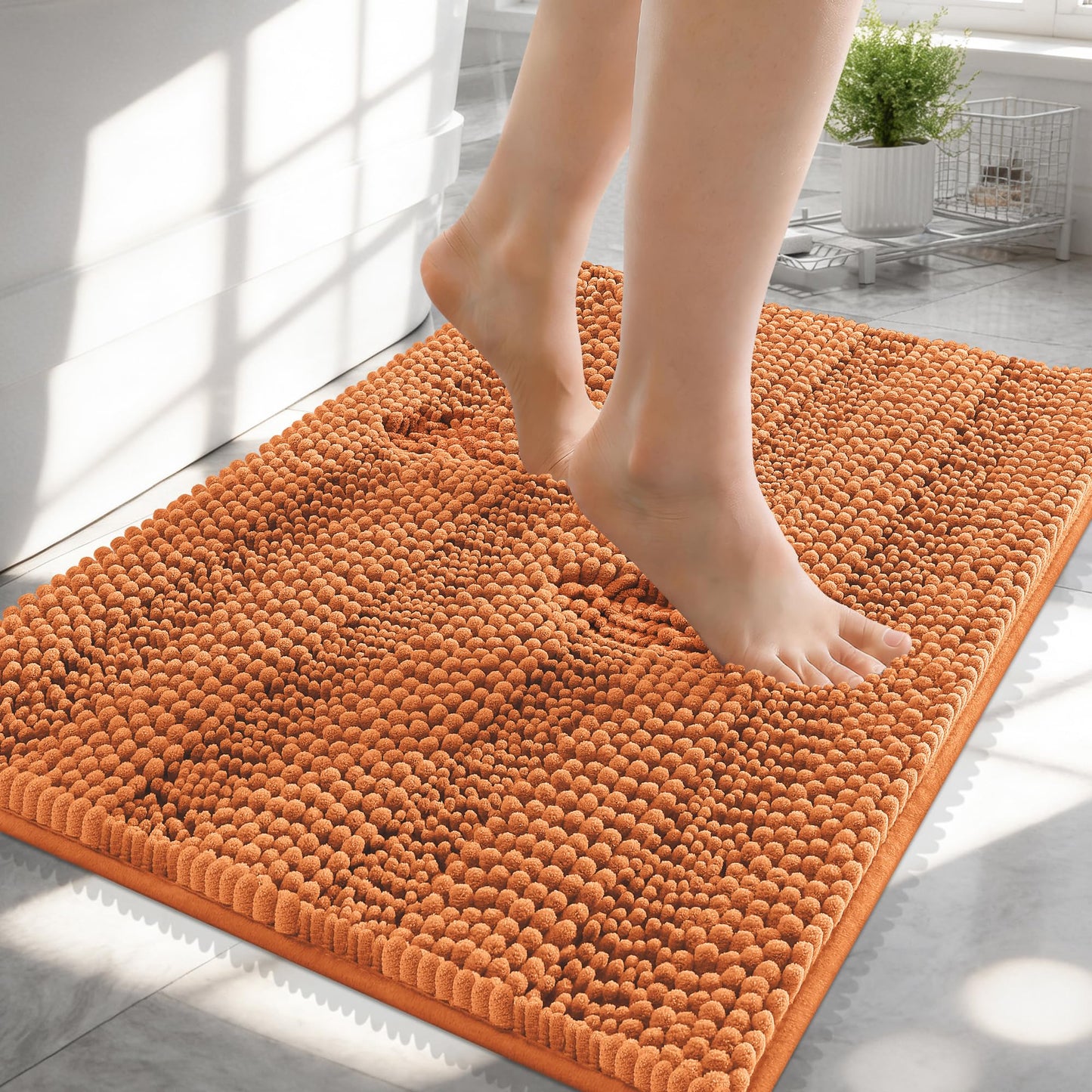 Thick Chenille Bath Rug with Absorbent Rubber Back