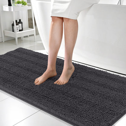 Thick Chenille Bath Rug with Absorbent Rubber Back