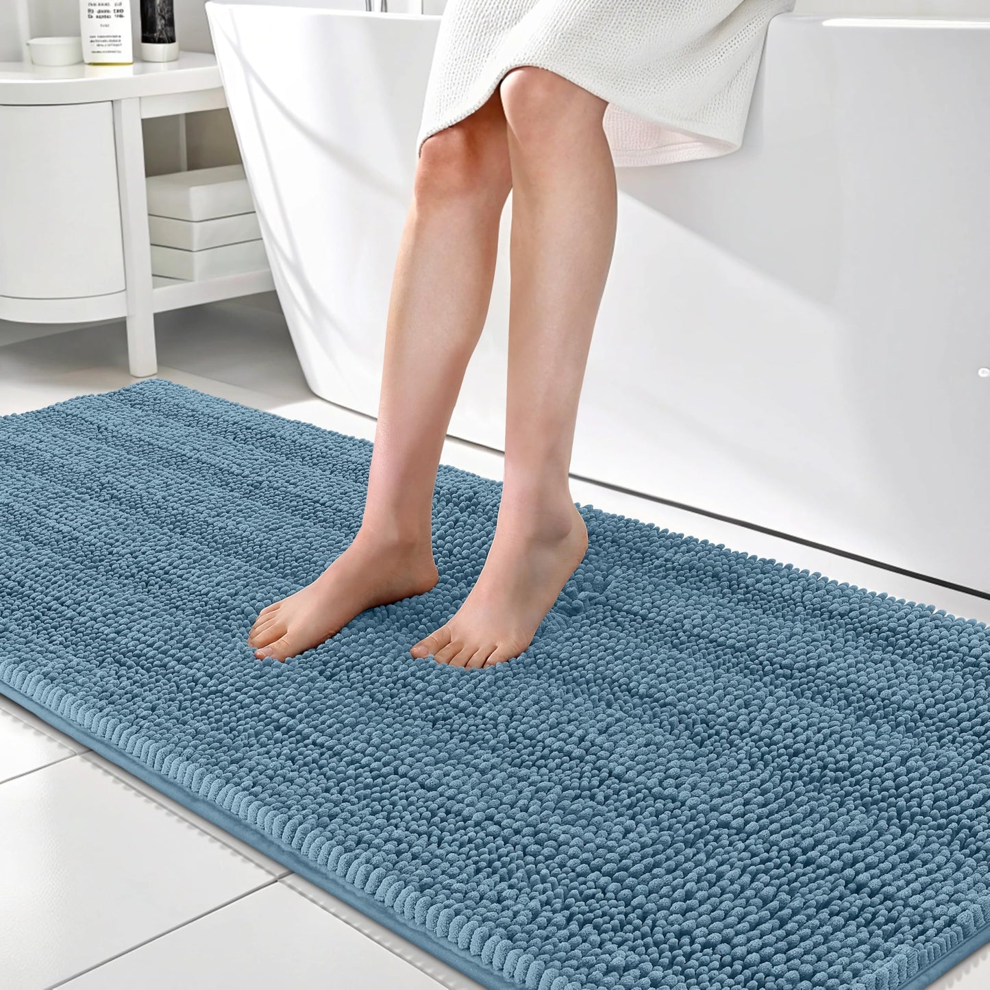 Thick Chenille Bath Rug with Absorbent Rubber Back