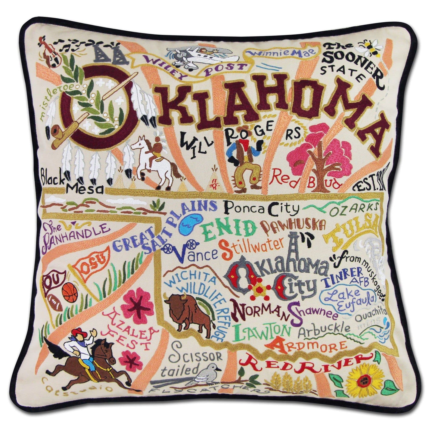 Midwest City Embroidered Decorative Throw Pillow