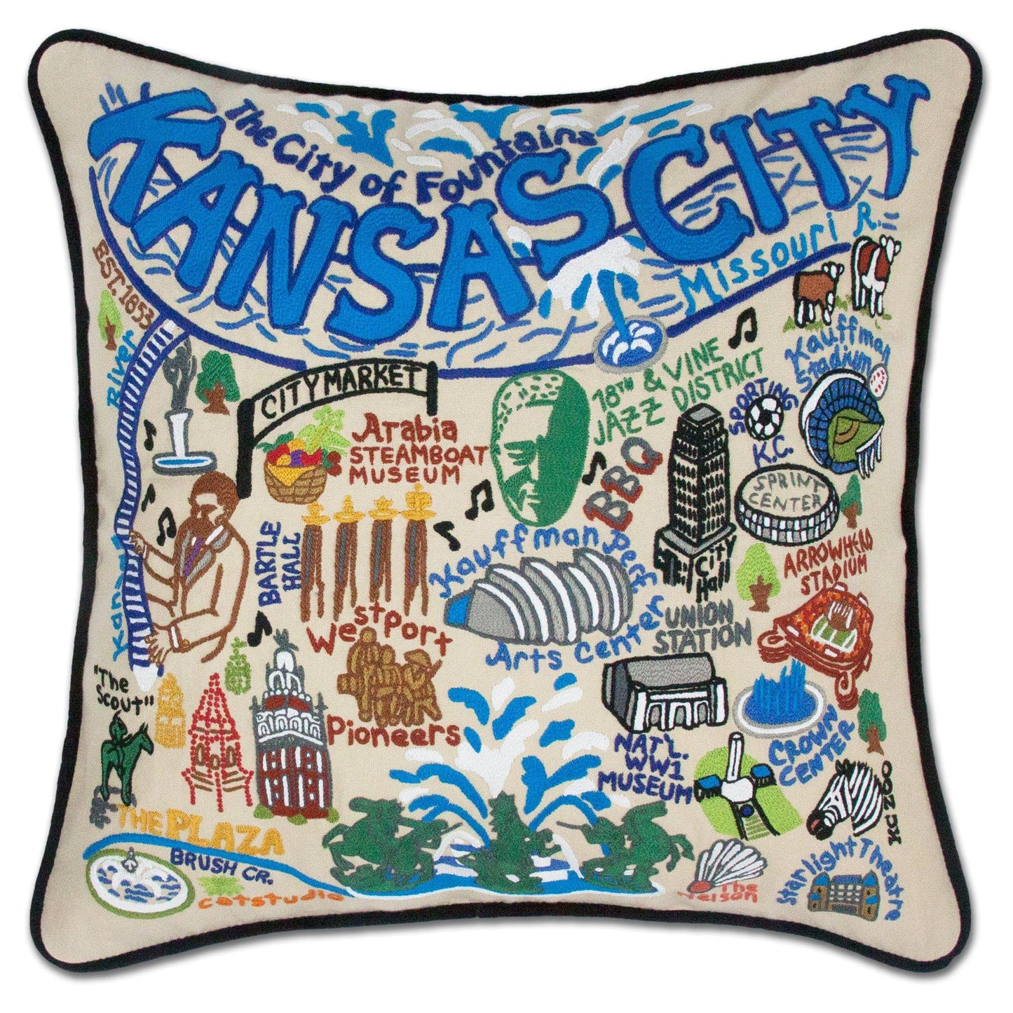 Midwest City Embroidered Decorative Throw Pillow