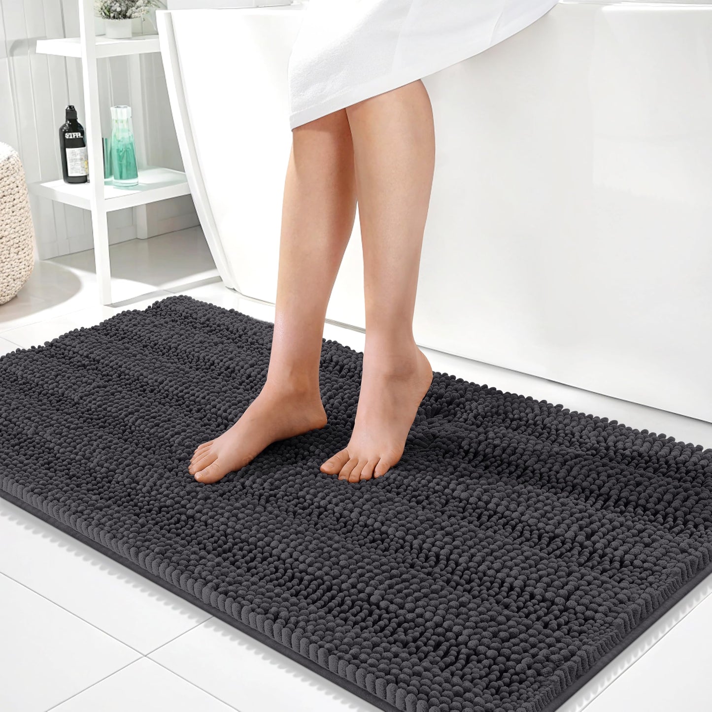 Thick Chenille Bath Rug with Absorbent Rubber Back