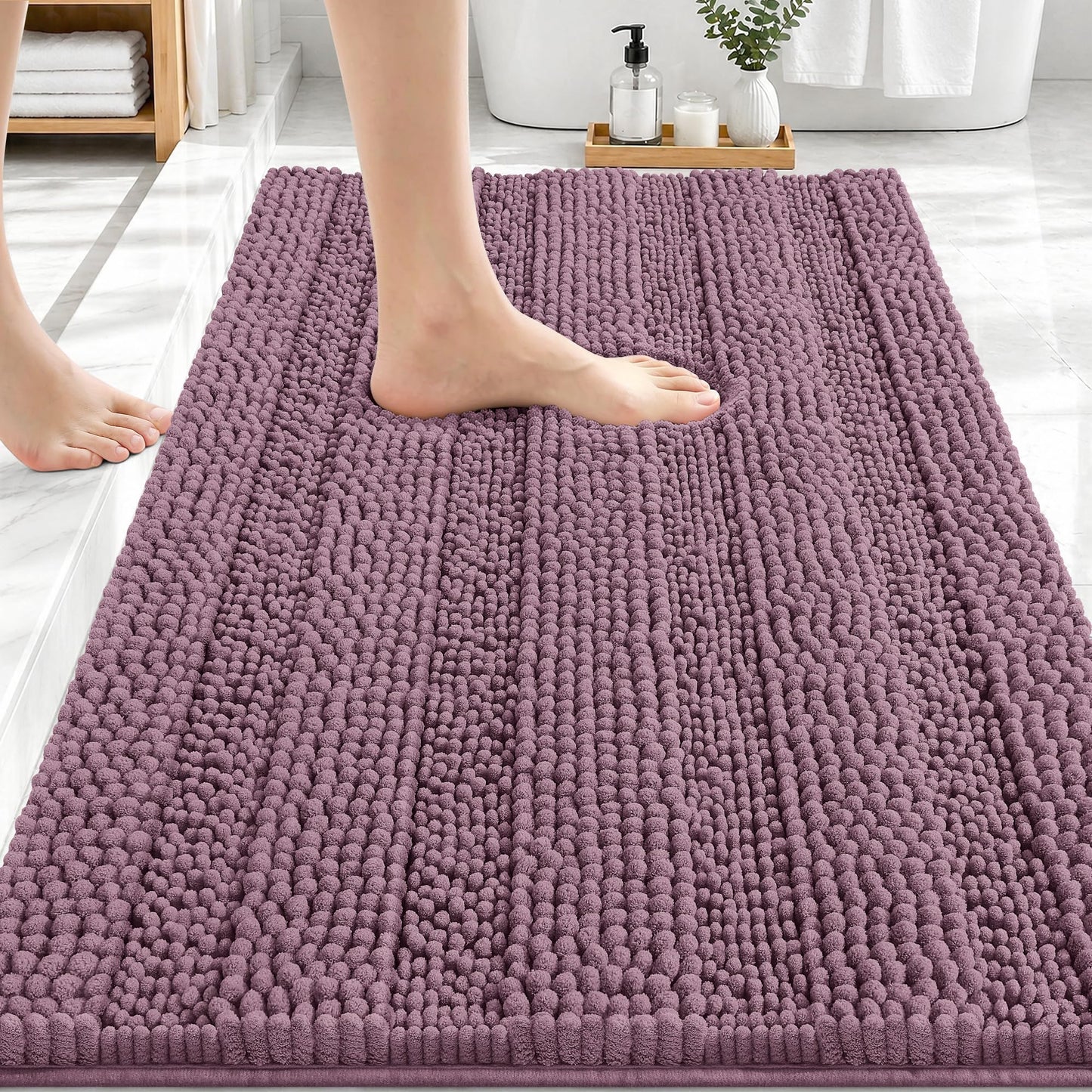 Thick Chenille Bath Rug with Absorbent Rubber Back