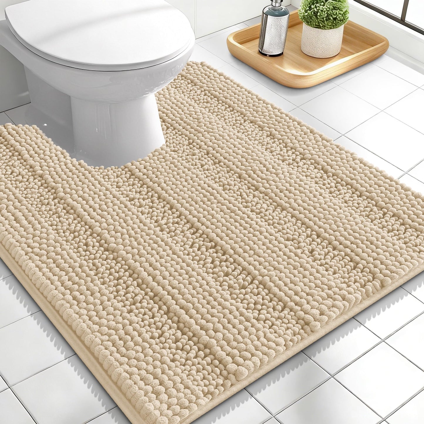 Thick Chenille Bath Rug with Absorbent Rubber Back