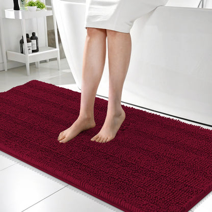 Thick Chenille Bath Rug with Absorbent Rubber Back