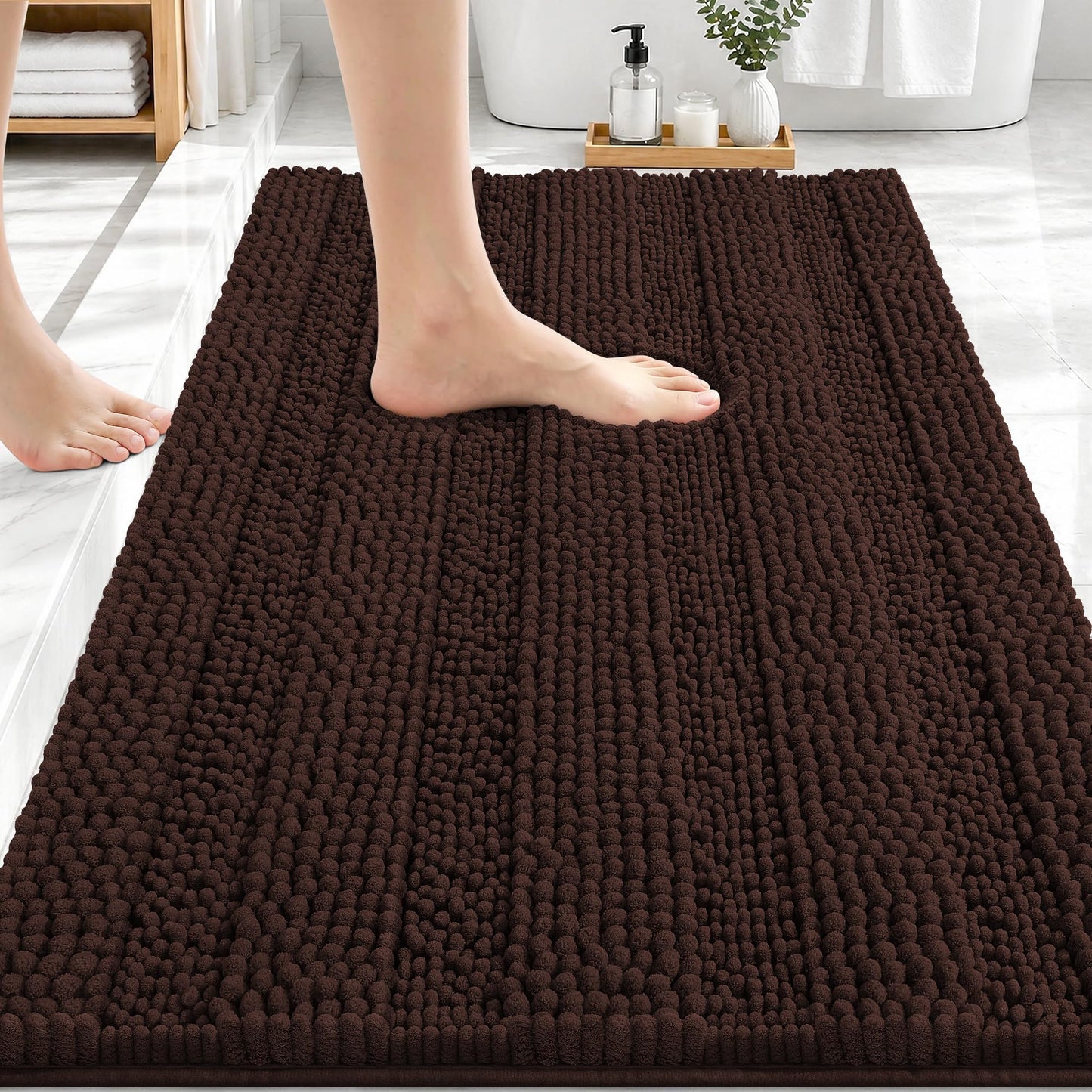 Thick Chenille Bath Rug with Absorbent Rubber Back