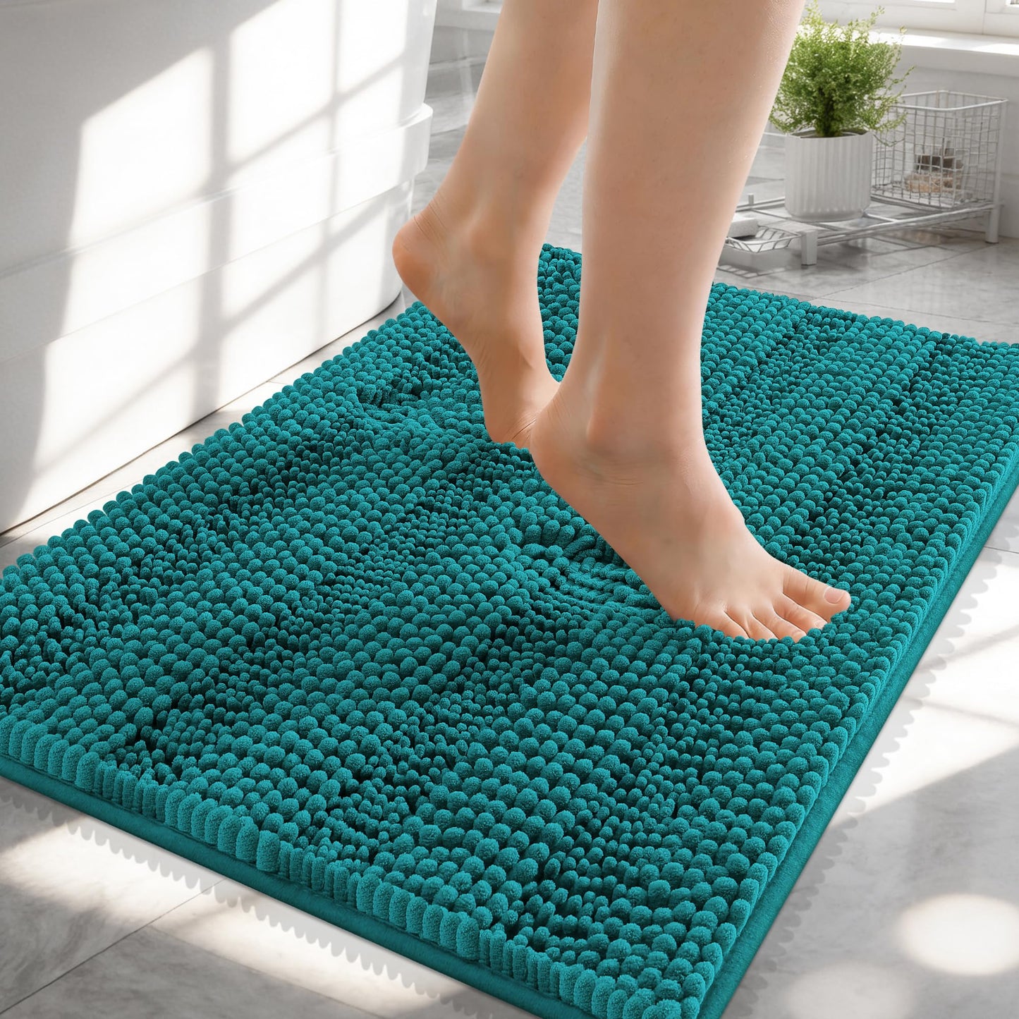 Thick Chenille Bath Rug with Absorbent Rubber Back