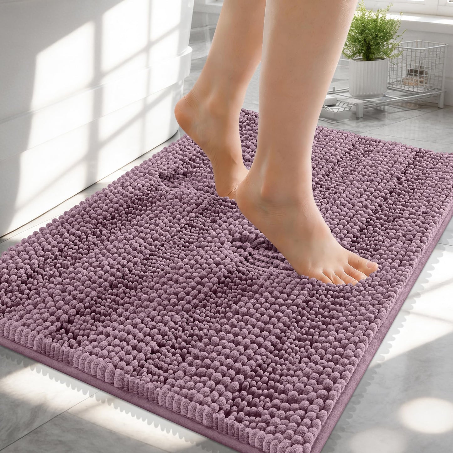 Thick Chenille Bath Rug with Absorbent Rubber Back
