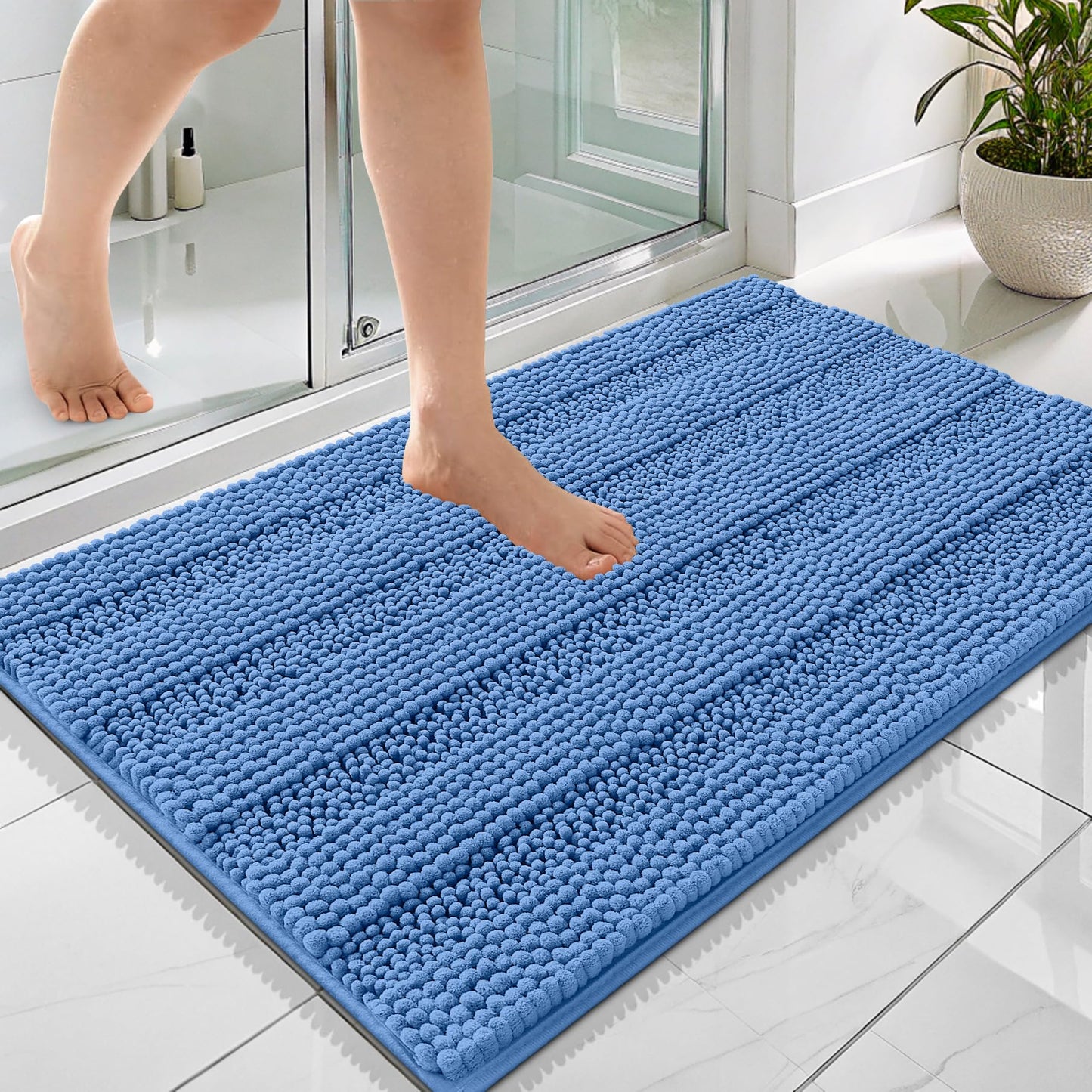 Thick Chenille Bath Rug with Absorbent Rubber Back