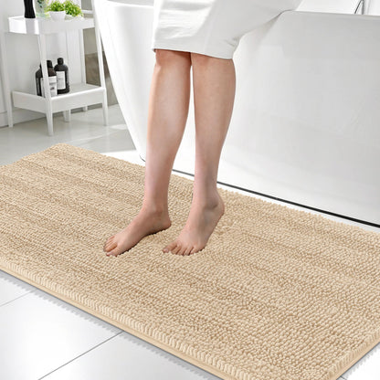 Thick Chenille Bath Rug with Absorbent Rubber Back
