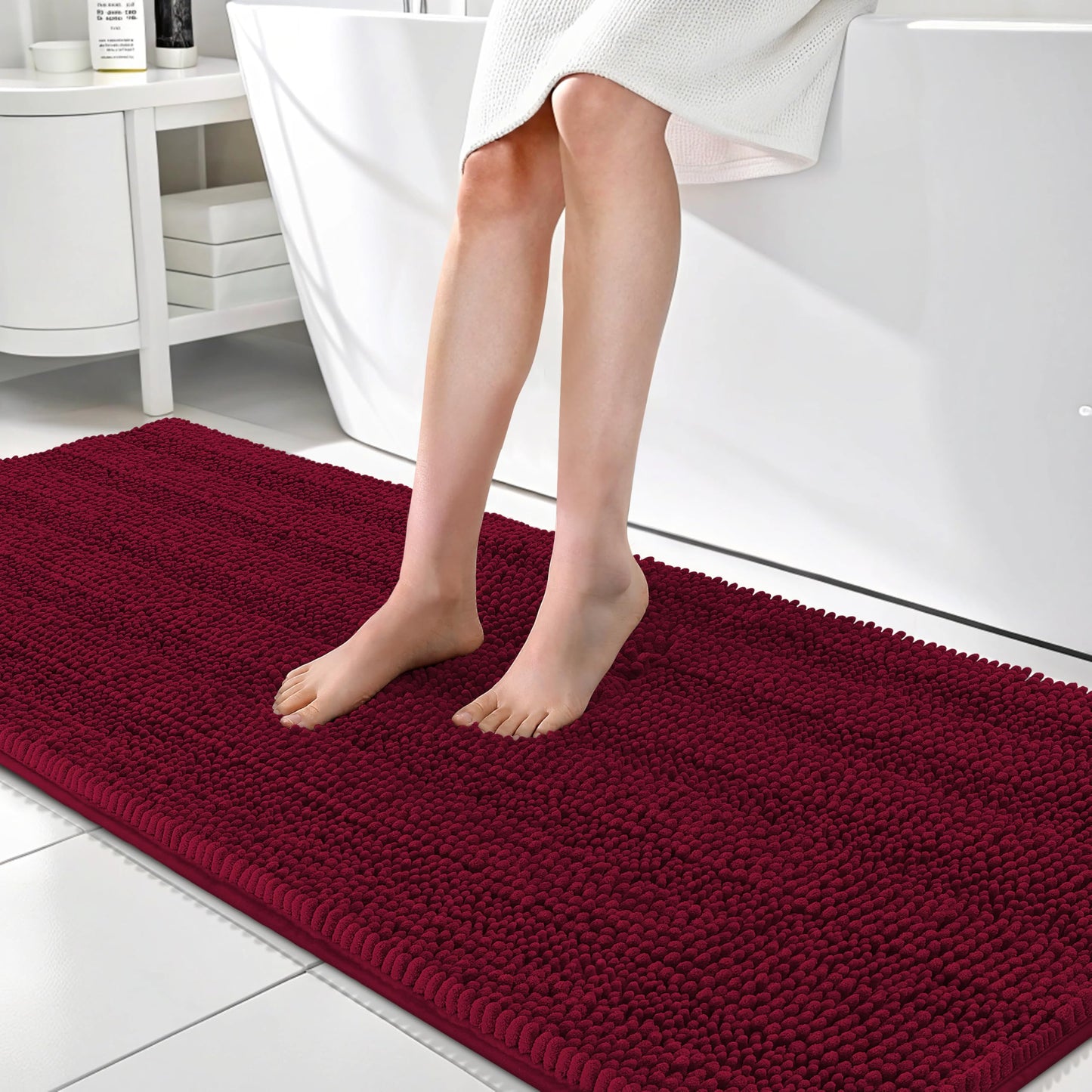 Thick Chenille Bath Rug with Absorbent Rubber Back