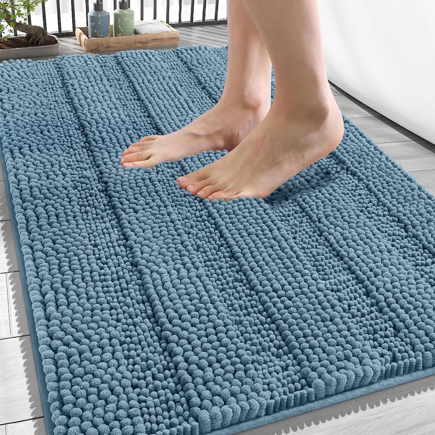 Thick Chenille Bath Rug with Absorbent Rubber Back