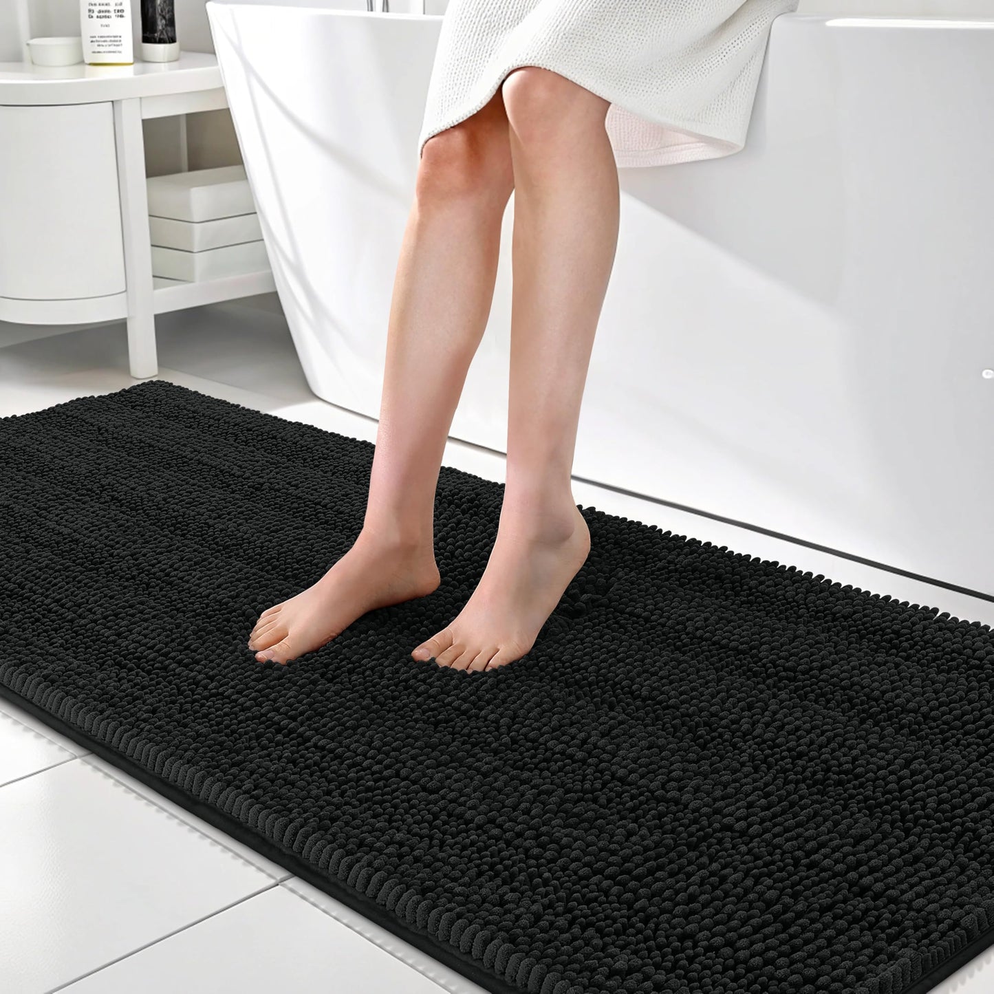 Thick Chenille Bath Rug with Absorbent Rubber Back