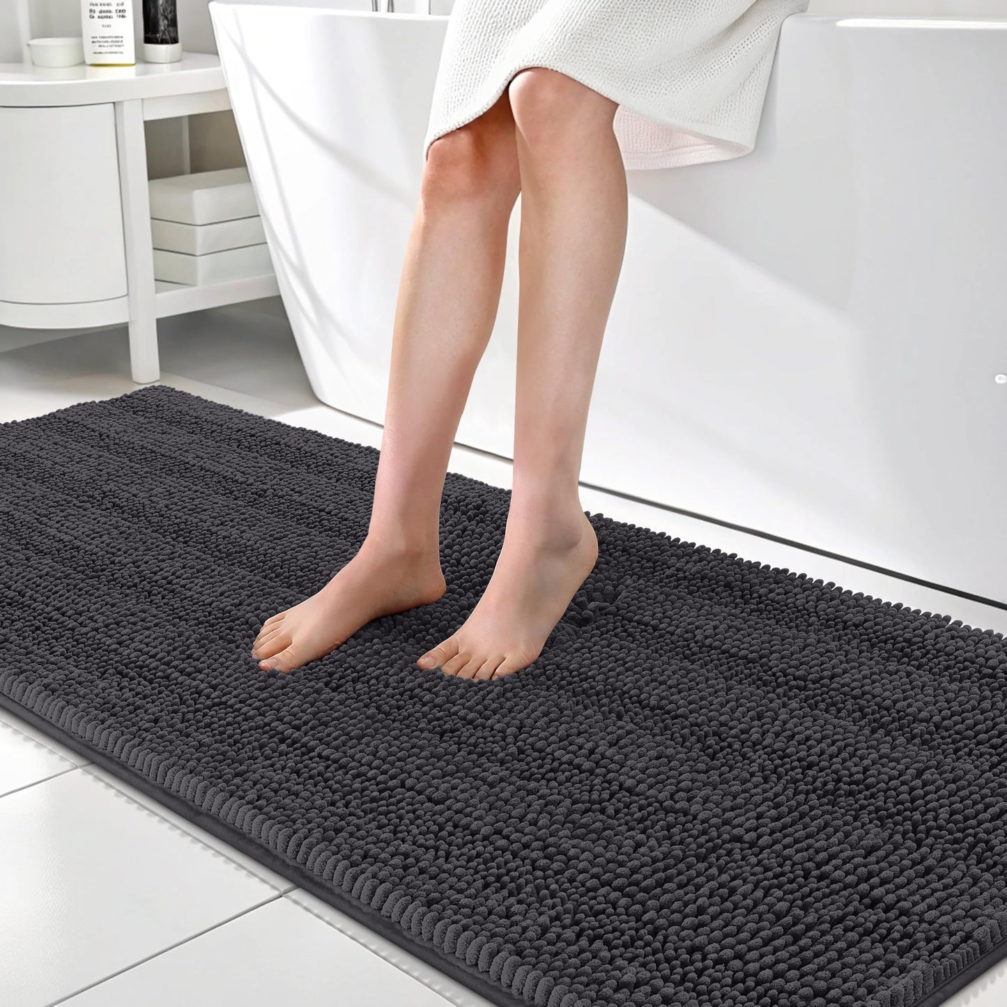 Thick Chenille Bath Rug with Absorbent Rubber Back