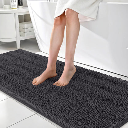 Thick Chenille Bath Rug with Absorbent Rubber Back