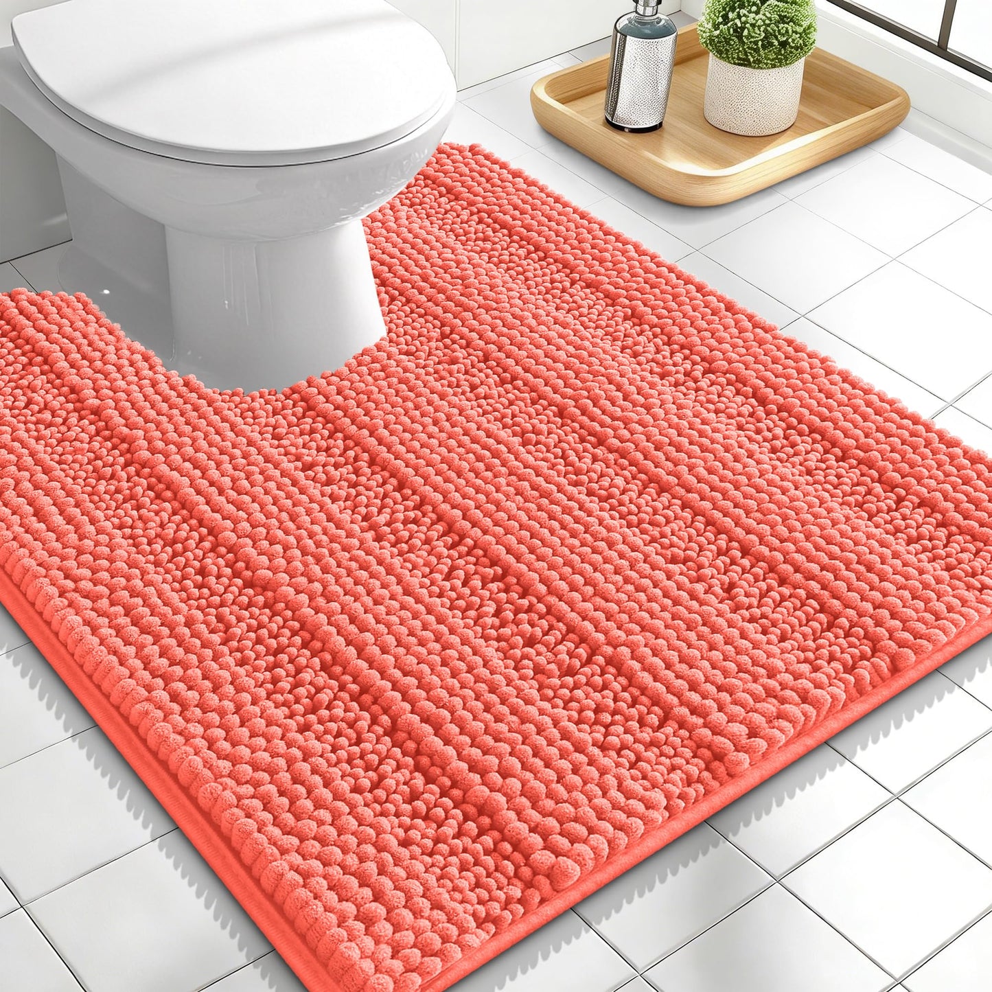 Thick Chenille Bath Rug with Absorbent Rubber Back