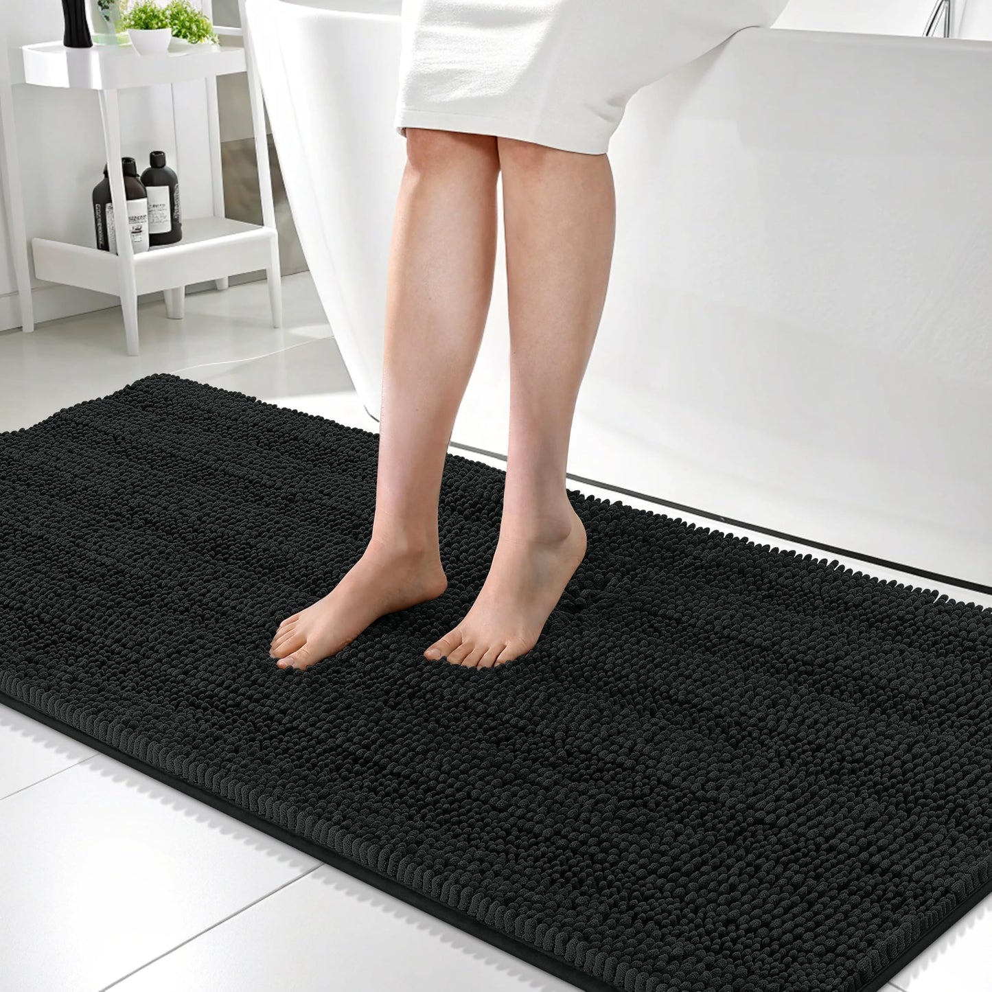 Thick Chenille Bath Rug with Absorbent Rubber Back