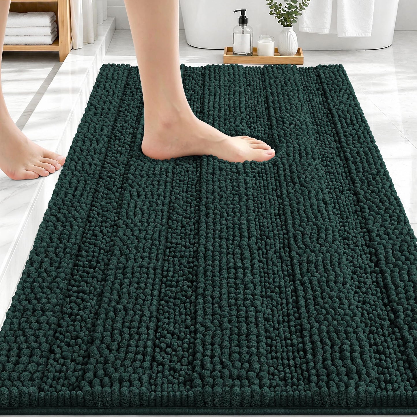 Thick Chenille Bath Rug with Absorbent Rubber Back