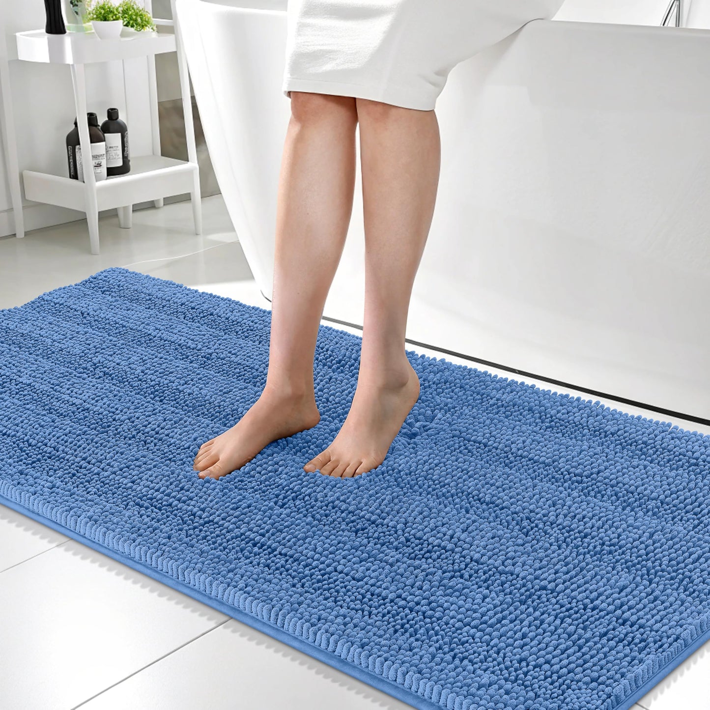 Thick Chenille Bath Rug with Absorbent Rubber Back